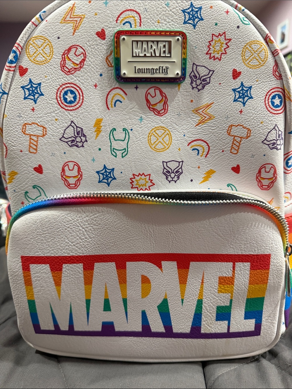 Loungefly White Rainbow Marvel Kids Mini Backpack